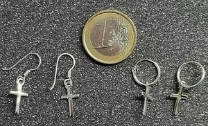 Sterling Silber 925 Paar Paar Ohrringe Hänger Ohrhaken oder Creolen mit Kreuz - Bild 1 von 3