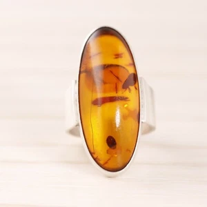 830 SILBERRING FISCH PUNZE BALTISCHER BERNSTEIN GRÖSSE 5,5  - Bild 1 von 6