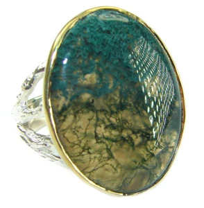 Natural Moss Prehnite .925 Sterling Silver handmade Large ring size: 9 1/4 - Picture 1 of 3