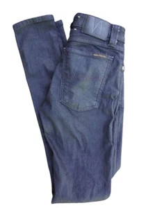 NUDIE JEANS Sz 25W 32L Skinny Lin Back In Black Jeans - Foto 1 di 5