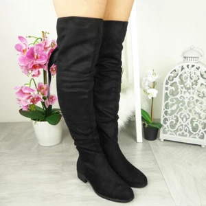 Botas hasta el muslo sobre las rodillas damas cálidas forradas cremallera informales zapatos para mujer tallas - Imagen 1 de 10