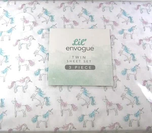 Lil Envogue 3 Piece Twin Size Sheet Set Unicorns 100% Polyester Mult Color - Picture 1 of 2