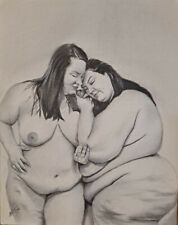 Original 11x14inch Charcoal Drawing Of 2 Nude BBW Women