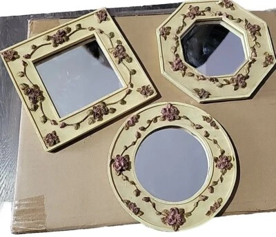 3pc Resin Mirrors 3D Roses Square Octagonal Round 6x6in Cottagecore Farmhouse  - Image 1 of 4