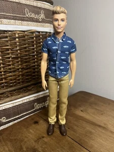 Barbie Ken Doll Relaxed Arms - Blue Shirt Brown Pants - Picture 1 of 4