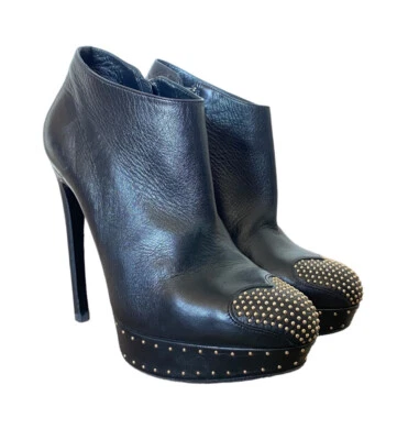 ALEXANDER MCQUEEN Black Leather Studded Heart-Toe Platform Bootie, Size 39 - Image 1 of 4
