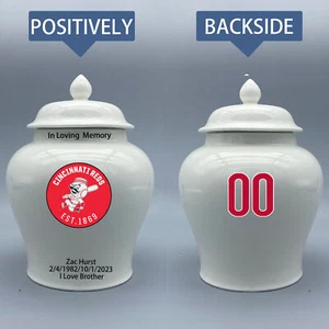 Ceramic Medium Urn for Cincinnati Reds Baseball Theme, Custom Text & Number - Picture 1 of 5