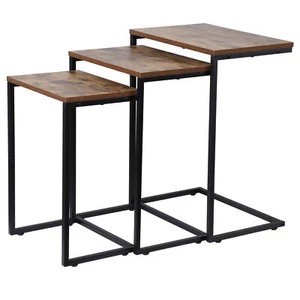 End Table Set of 2 C Shaped Side Table Wood for Living Room Bedroom Balcony Yard - Picture 1 of 24
