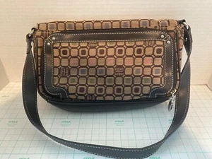 Liz And Company Clutch Handtasche braun Riemen Henkel mehrfarbig Quadrate - Bild 1 von 6