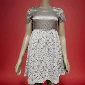 Brooks Brothers Fleece Girls Party Dress Size 14 Beige Lace/Metallic #CC - Picture 1 of 16