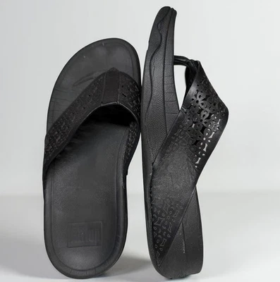 Sandalias de tanga Fitflop Lattice Surfa de cuero para mujer talla 6 negras sin cordones EE. UU. Foto 1 de 4