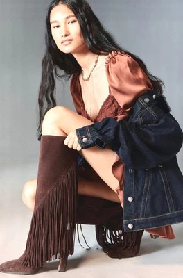 Anthropologie Dolce Vita Giano Gamuza Flecos Botas Altas Marrón Caoba 7 NUEVAS Foto 1 de 4