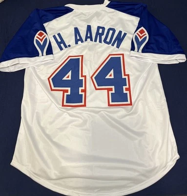 Camiseta deportiva Hank Aaron personalizada retro blanca/azul de los Atlanta Braves para hombre talla 2XL Foto 1 de 2