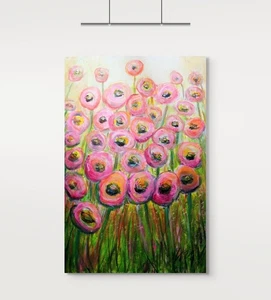 Original Ölgemälde 24x36 - Flüstern rosa Blumen Wandbild - Bild 1 von 11