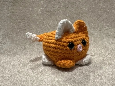 Crocheted Cube Kitty Orange And White Handmade With Safety Eyes, Kitten - Image 1 of 4