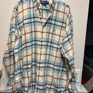 Ralph Lauren Men's Blair 100% Cotton White/ Blue/ Red Plaid Flannel Shirt L - Picture 1 of 9