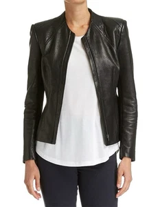 Saba Women Lilia LEATHER JACKET Black 100% Sheep Leather Size 12 - Picture 1 of 21