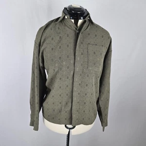 Christian Dior Button Down Shirt Women's 20 Olive Green w/ Pattern Vintage - Picture 1 of 12