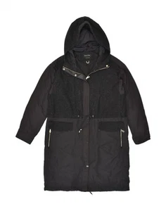 MASSIMO DUTTI Womens Hooded Overcoat UK 14 Medium Black Polyester BD01 - Picture 1 of 5
