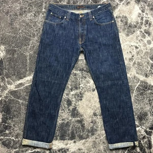 Pantalones de mezclilla Nudie Jeans con ribete para hombre 36x34 rectos Sven lavado oscuro azul índigo - Imagen 1 de 7