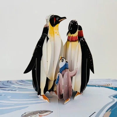 THE PAPER MIX Penguin Family in Christmas Love 3D Pop Up Greeting Card