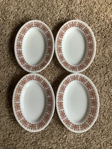 4 PYREX Tableware OVAL PLATES Copper Filigree 794 By Corning USA 9.5 x 7” Scroll - Picture 1 of 5