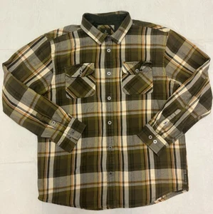PRANA Organic Cotton Olive/Brown Plaid Heavyweight Flannel Mens Sz XL Outdoor - Picture 1 of 12