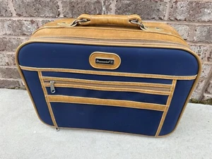 Borsa vintage Brunswick USA doppia palla da bowling 2 palline custodia blu marrone RARA - Foto 1 di 22