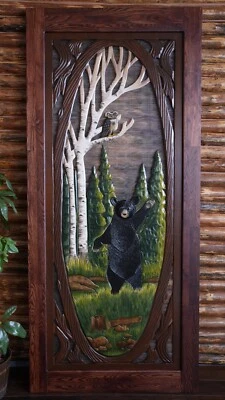 Puerta de pantalla de oso hecha a mano, puerta de pantalla de oso ondulante, puerta de pantalla de cabina, rústica Foto 1 de 4