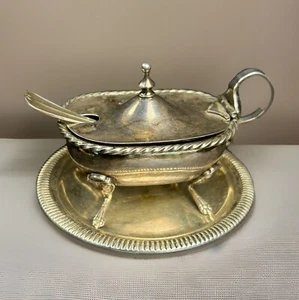 Antique Italian 800 Silver F.lli Peruzzi Lions Head Feet Salt Cellar With Spoon - Picture 1 of 15