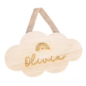 Insegna Nuvola Arcobaleno Personalizzata in Legno, Regalo per Bambino - Foto 1 di 3