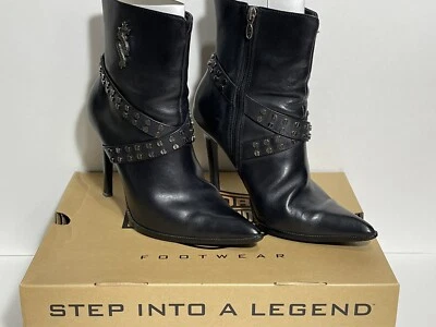 Harley-Davidson 黑色 Desiree 系带细跟靴女士 8-1/2M 码带盒 — 第 1/4 张图片