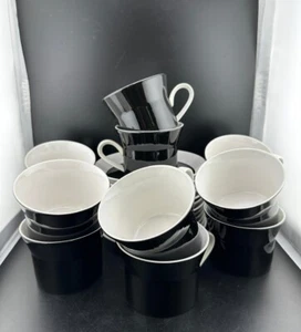 VINTAGE MCM 1970's MIKASA DUPLEX BLACK BEN SEIBEL CUPS & SAUCERS - SET OF 12 - Picture 1 of 4