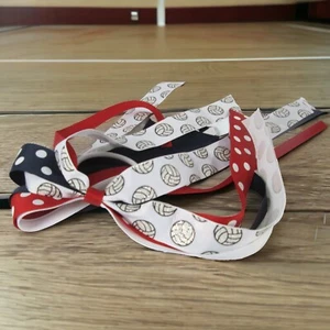 Volleyball Glitter Ponytail Bow - Yellow Gold & Royal Blue, Sports Ribbon - Picture 1 of 16