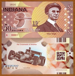 USA States, Indiana, $50, Polymer, ND (2016), P-N/L, UNC - Picture 1 of 1