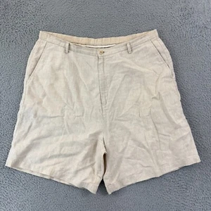 Lands End Shorts Womens 16 Beige High Rise Linen Boho Elastic Waist Chino 7” - Picture 1 of 14