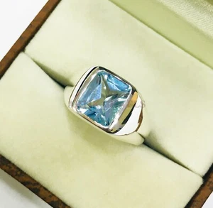 Natural Blue Topaz Gemstone with 925 Sterling Silver Ring for Men's AJ592 - Picture 1 of 9