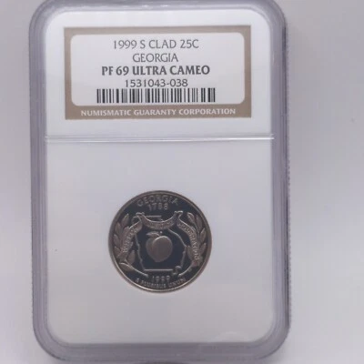 1999 S NGC PR69 Ultra Cameo Clad Georgia 25c State Quarter 1999-S PF-69 TONING - Image 1 of 4