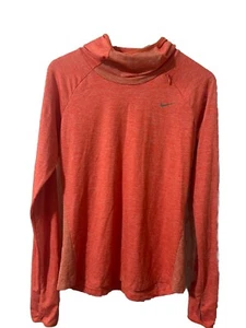 Nike Run Dri Fit Size M Top Hoodie Long Sleeve Mock Neckline Neon Orange - Picture 1 of 7