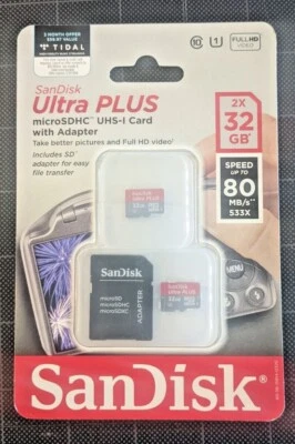 SanDisk Ultra Plus microSDHC UHS-1 Card with Adapter - 2x 32 GB - Image 1 of 2