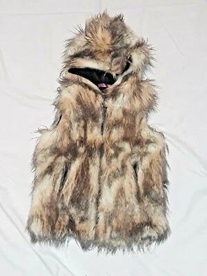 Chaleco con capucha de piel sintética acuática para dama/talla M/marrón+marfil+negro Foto 1 de 4