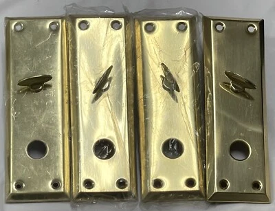 Lot of 4 Escutcheon Solid Brass 2-1/4x7” Plate Door Knob Hole & Thumb Knob - Image 1 of 3