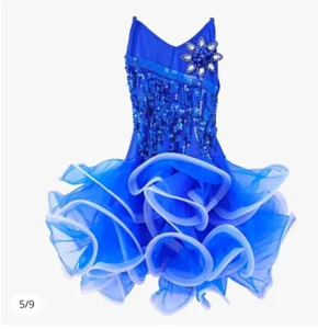 Girls Latin ballroom dance dress blue-NWT-No Gloves - Picture 1 of 15