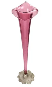 Vintage HUGE Jack In The Pulpit Vase Pink 22" Tall Clear Base Hand Crafted MCM - Picture 1 of 11