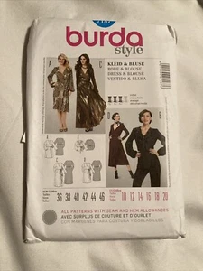 VESTIDO ENVOLVENTE DELANTERO DOS LARGOS BURDA 7187 PATRÓN BLUSA COSTURA 10-20 sin cortar - Imagen 1 de 1