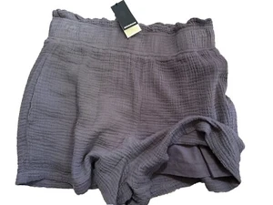 Monrow Shorts Womens S Gray Elastic Waist Lined Pockets Guaze Stretch Crinkled - Picture 1 of 7