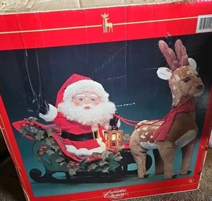 Large Santas Best Animated Lighted Santa With Sleigh Reindeer Christmas Works - Picture 1 of 3
