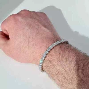9 CT Round Certified Moissanite Men's Tennis Bracelet 14K White Gold Plated - Picture 1 of 10