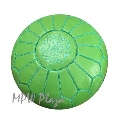 MPW Plaza Pouf, Green, Moroccan Leather Ottoman (Un-Stuffed) - Image 1 of 2