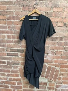 Vintage Halston Womens Dress Sz 46 IT, Black 100% Silk Italy - Picture 1 of 7
